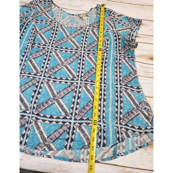 Lucky Brand Womens 1X Peasant Top Boho Printed Bohemian Blue Lightweight - Picture 8 of 9